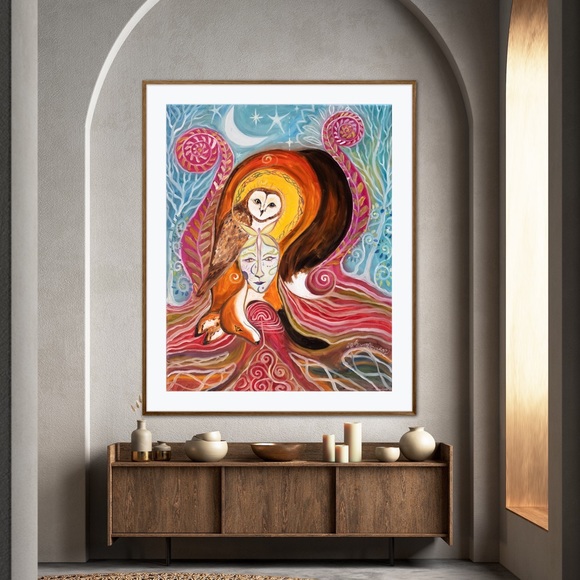 Spirit Guides Art Print Oil Painting Fox Owl Totem Animal Whimsical surrealism - Picture 3 of 7